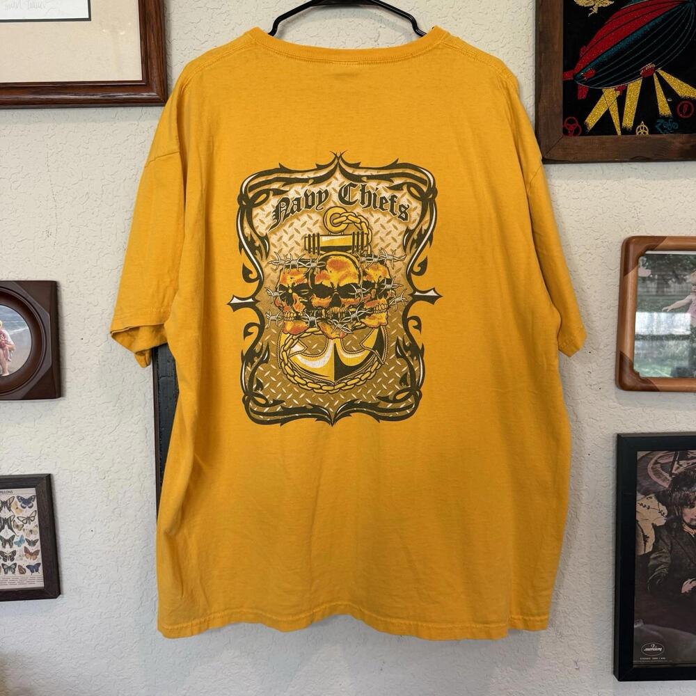 Vintage USA Navy Chiefs‎ Skeleton Dead Head Anchor Military T-Shirt Size 2XL